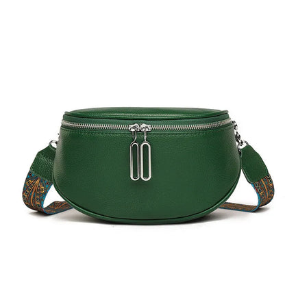 Women's soft PU leather messenger bag in saddle shape with crossbody strap and zip compartment