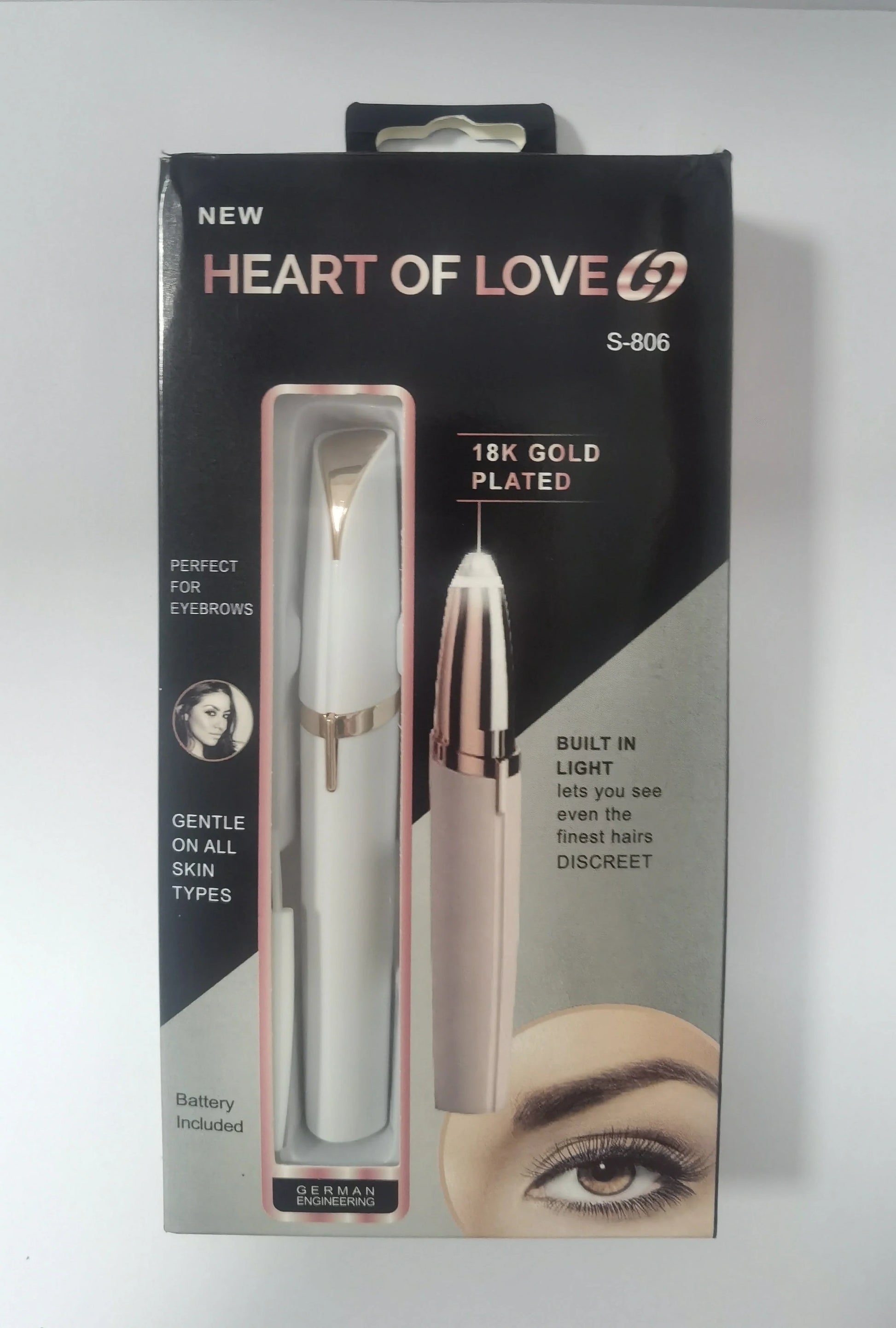 Mini electric eyebrow trimmer with LED light and gold plated head