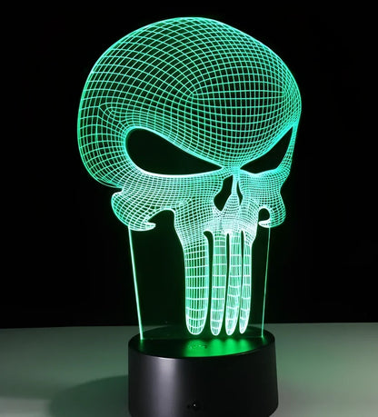 3D holographic skull LED night light with colour-changing options on black ABS base