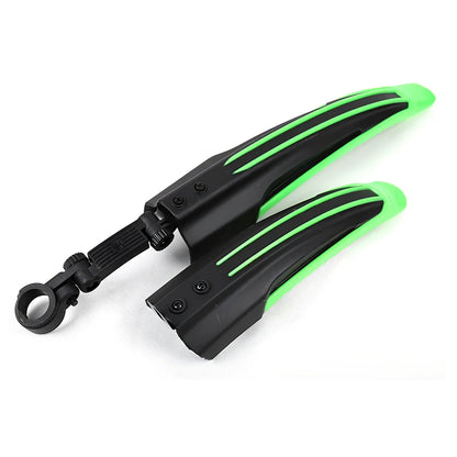 Mountain bike mudguard with 360-degree folding shown in black on 26-inch mountain bike wheel