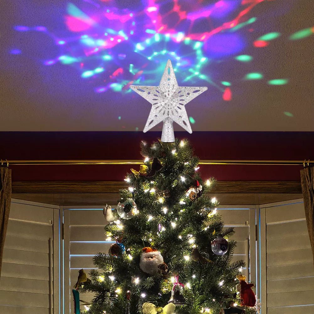 Star-shaped LED laser projector light for Christmas trees with adjustable blizzard effects