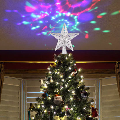 Star-shaped LED laser projector light for Christmas trees with adjustable blizzard effects