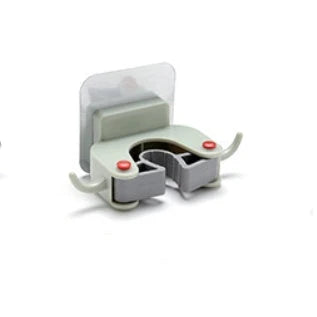 Versatile adhesive wall hooks for organizing mops, brooms, and other cleaning tools in the bathroom or laundry room