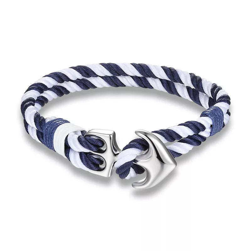 Men's nautical anchor bracelet with survival paracord rope