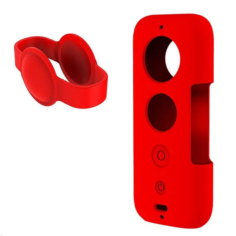 Insta360 ONE X silicone protective case in black or red colours showing camera protection