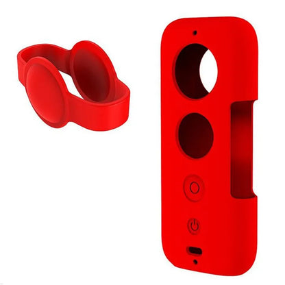 Insta360 ONE X silicone protective case in black or red colours showing camera protection