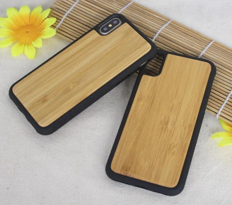 Wooden TPU iPhone case with carbonized bamboo back and flexible bumper in natural wood finish