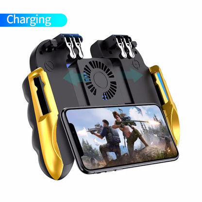 Six fingers eating chicken gamepad with ABS zinc alloy body, USB interface, phone bracket, black red yellow