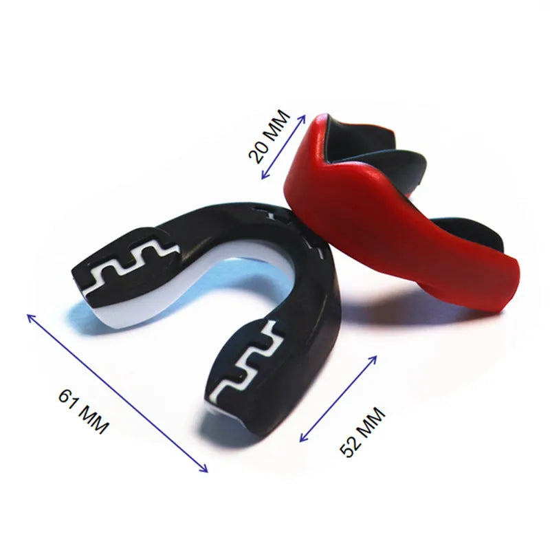 Custom mouldable boxing mouthguard with tooth socket design in black and white colour for adult combat sports.