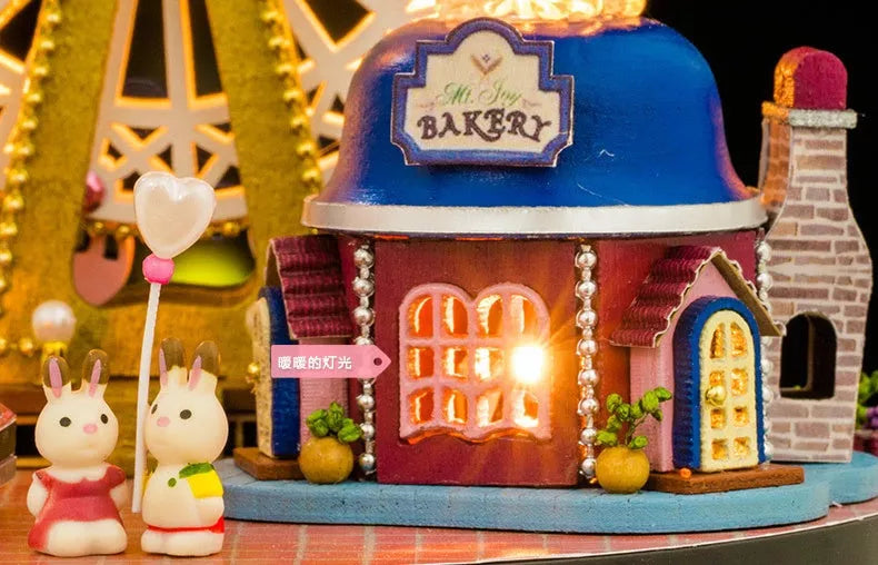 Wooden Ferris wheel building block toy with transparent cover for children's skill development