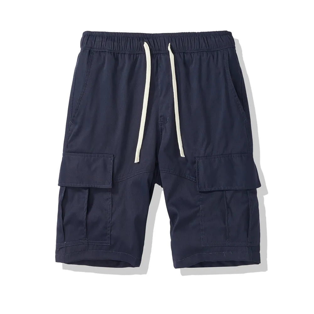 Men's loose fit cropped casual pants with multiple pockets in dark grey