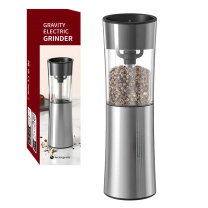 Stainless steel electric pepper grinder with button operation and Type-C charging port