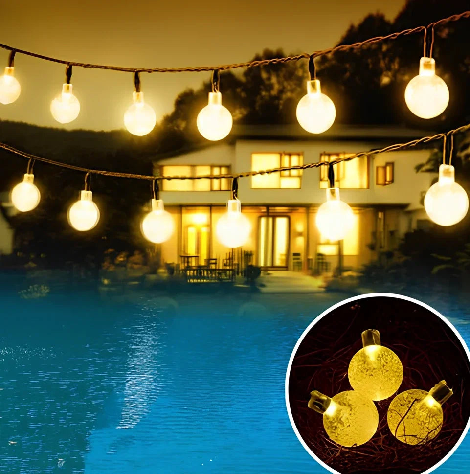 6.5-metre solar LED string lights with 30 bulbs for outdoor garden decoration