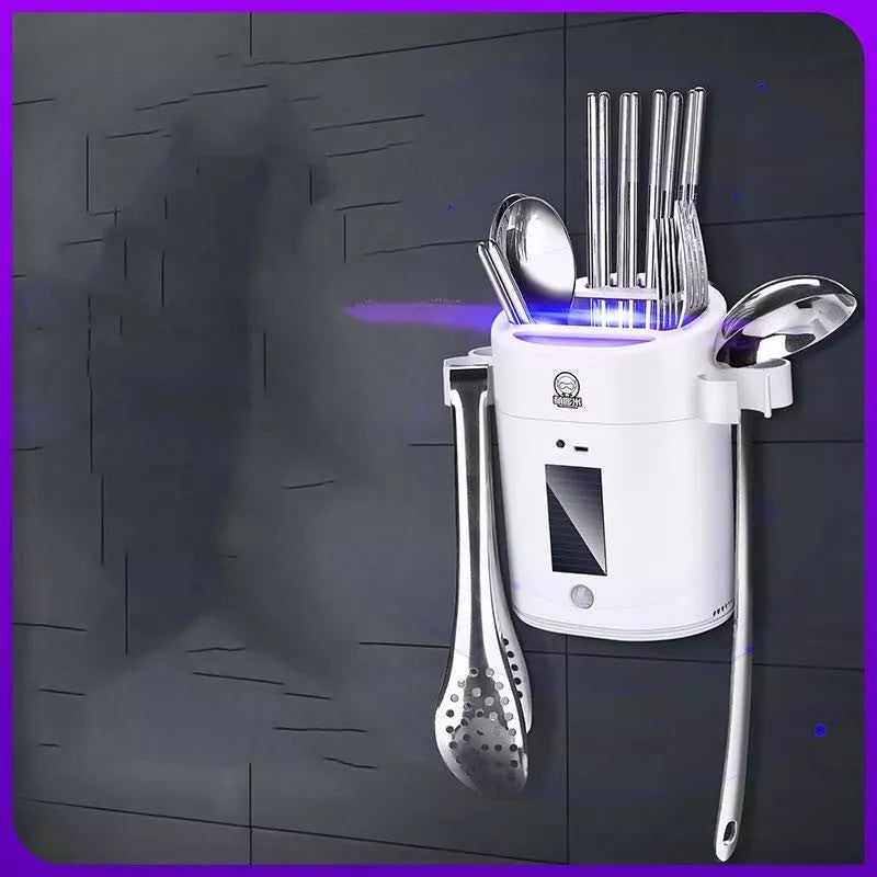 White Kitchen Smart Sterilization Cutlery Rack for knives, spoons, and chopsticks