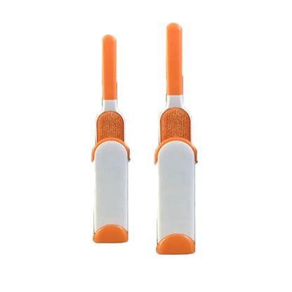 Blue reusable pet hair removal comb with sticky brush and self-cleaning base for sofas.