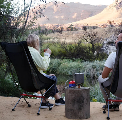 Ultralight aluminium camping chair folded with carry bag, showing compact 45cm size
