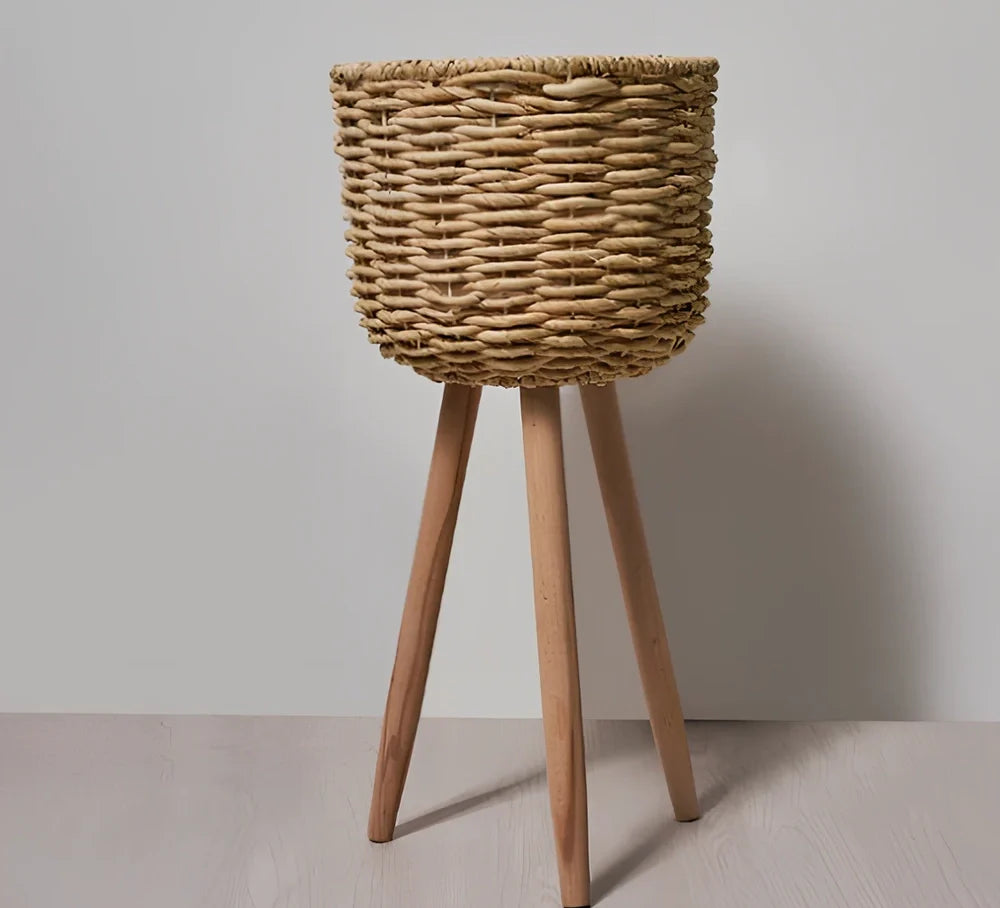 Nordic style floor-standing flowerpot with straw furniture in three sizes for indoor plant display