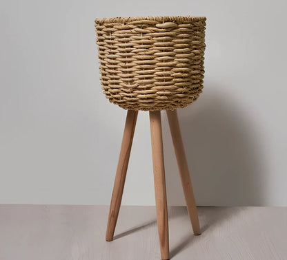 Nordic style floor-standing flowerpot with straw furniture in three sizes for indoor plant display