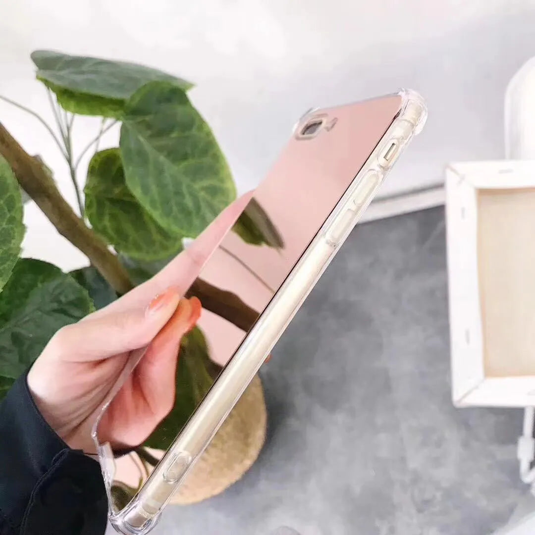 Mirror Phone Case for iPhone showing TPU material and built-in mirror surface