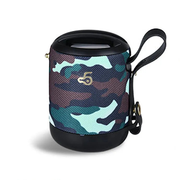 Wireless portable mini waterproof card subwoofer in black, blue, camouflage, grey, or red with compact design