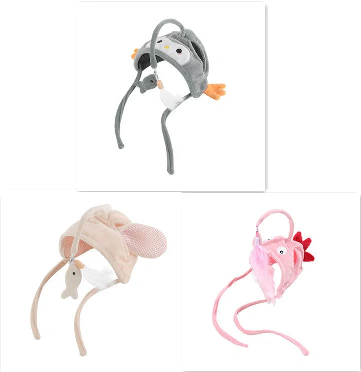 Adjustable head-wearing feather cat toy stick in various colors for indoor play