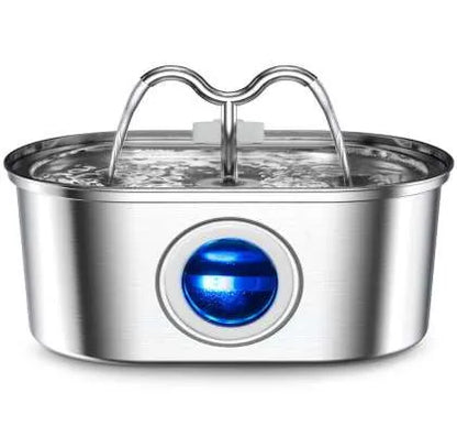 Stainless steel round pet water dispenser with 4L capacity and multiple outlet options