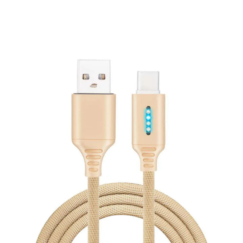 Black woven fabric braided USB fast charging cable with Type-C connector, 1 metre long.