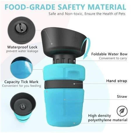 Leakproof foldable dog water bottle with built-in water bowl for convenient hydration on the go