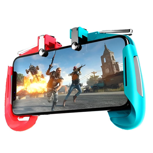 Multifunctional mobile game handle in black, blue or white with adjustable smartphone supports