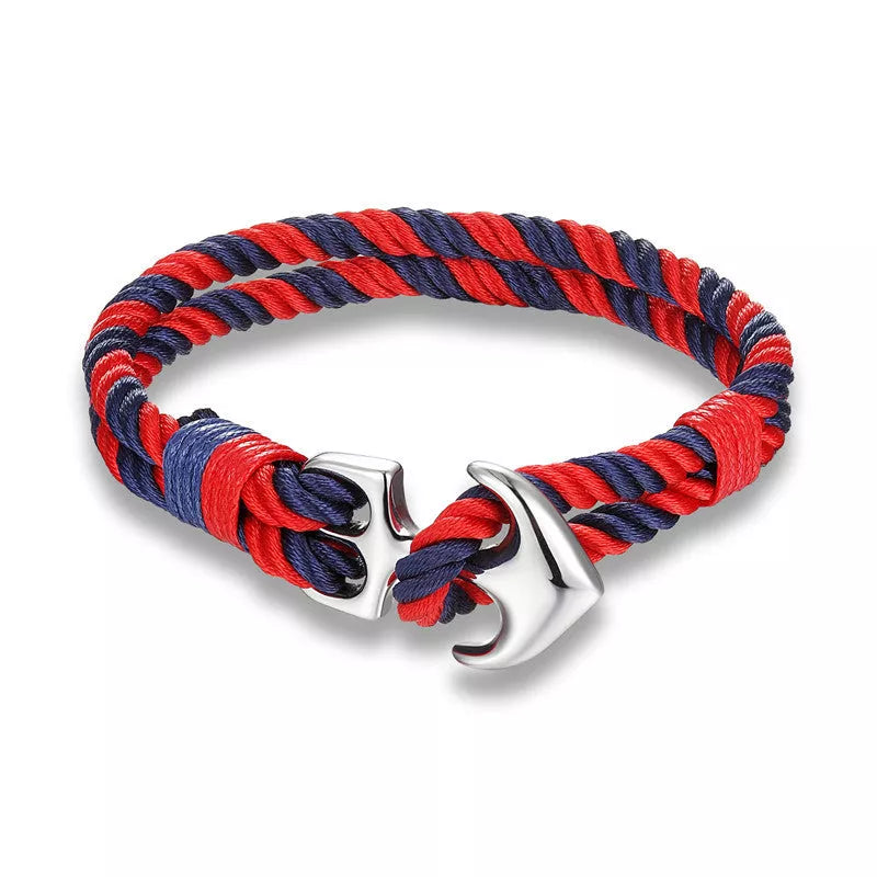 Men's nautical anchor bracelet with survival paracord rope
