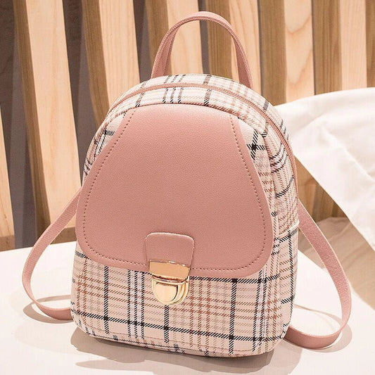 Trendy plaid small backpack for women with zipper, available in multiple colors