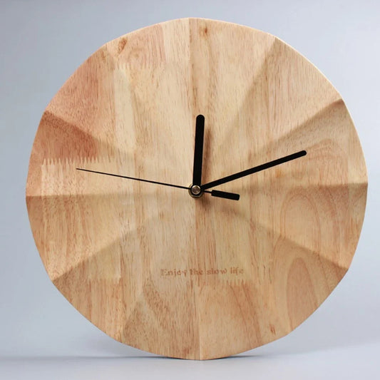 Wooden wall clock with 30cm diameter dial and natural wood grain