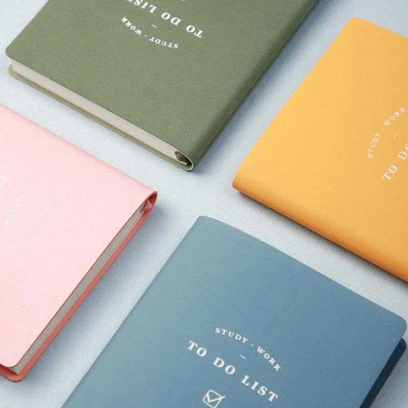 Portable Todolist Notebook with PU Cover and Eye Protection Paper in Macaron Yellow, Green, Pink, or Blue, 48K Size Measuring 98 x 178 mm, Includes 96 Pages for Creative Writing and Task Lists