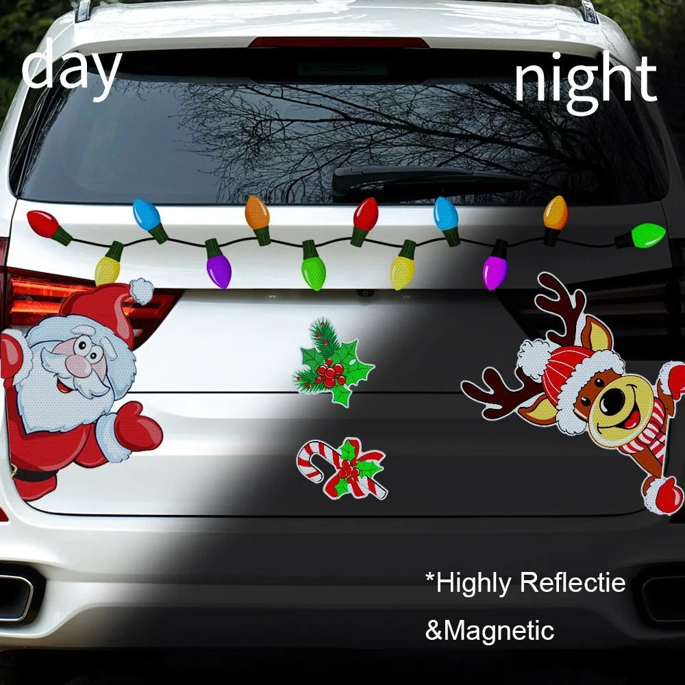 Medium-sized cartoon Christmas elk reflective magnetic sticker on a metallic surface.