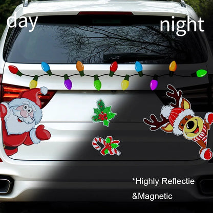 Medium-sized cartoon Christmas elk reflective magnetic sticker on a metallic surface.