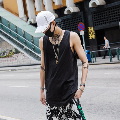 Men's cotton sleeveless scoop tank top with printed logo in various colors