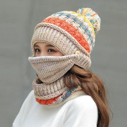 Cozy and stylish Korean-style knitted winter hat in a variety of colors, featuring a satin weave and striped pattern design