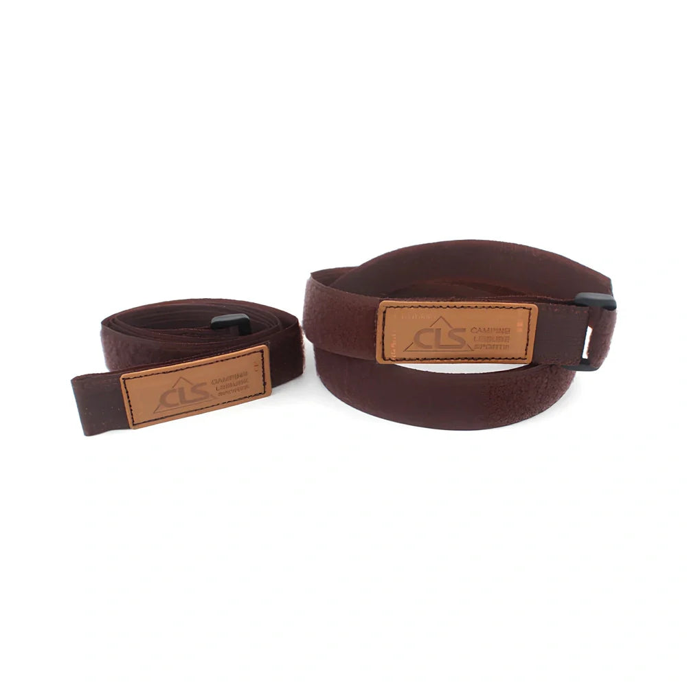 Brown camping binding straps with adjustable buckle, 110cm length for securing outdoor equipment