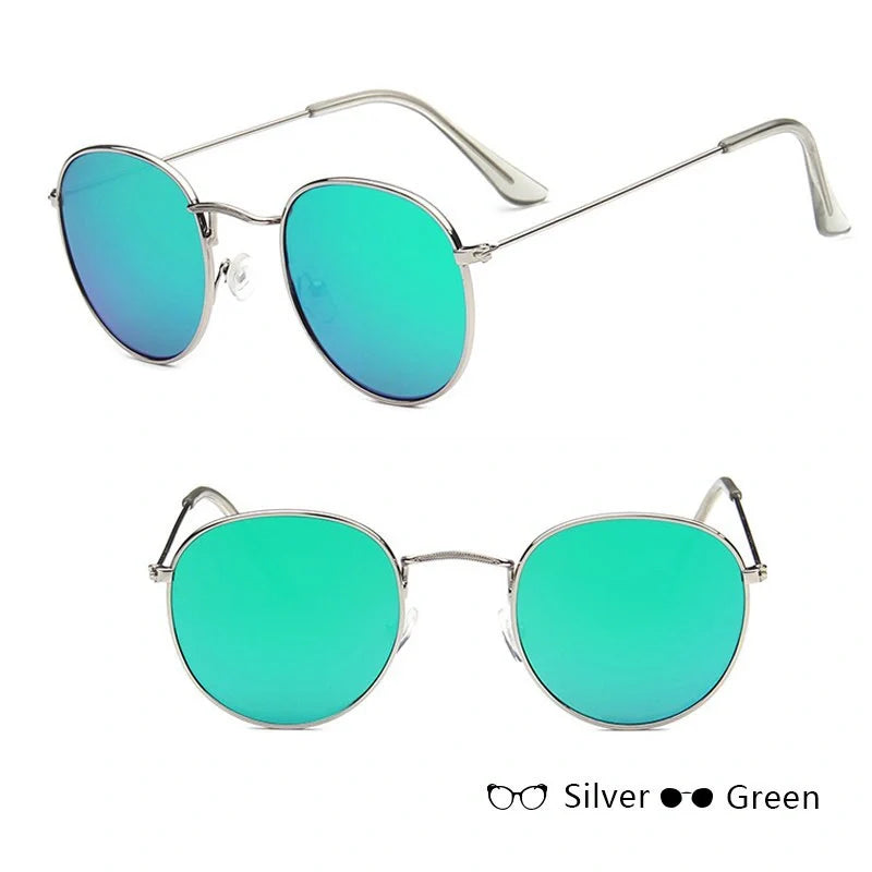 Stylish women's retro sunglasses with round frame and metal finish
