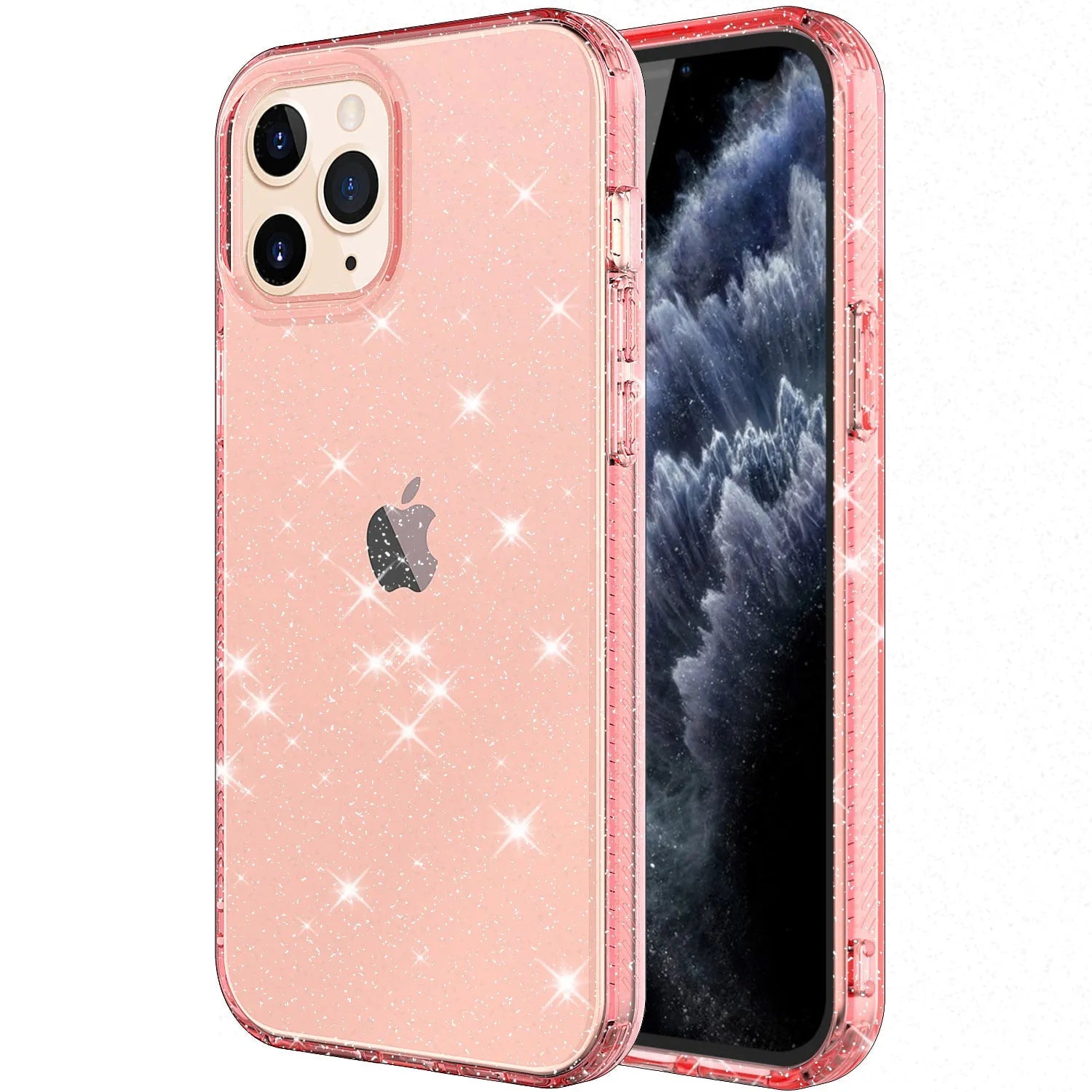 Glitter transparent TPU phone case for iPhone 12 Pro Max in pink, black, purple and clear colours