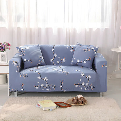 Printed geometric pattern sofa cover on double seat sofa measuring 145-185cm with spill protection