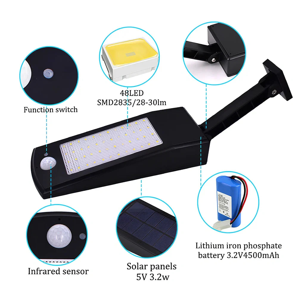 Adjustable solar light with motion sensor showing black or white finish options