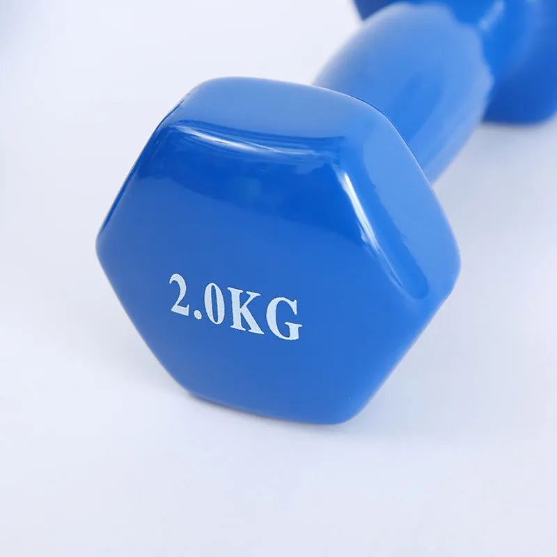Colourful plastic fitness dumbbells with surface gloss coating 0.5kg 1kg 1.5kg weight options for yoga aerobics body sculpting and weight loss essential equipment safe for floors and multi-user home gym use