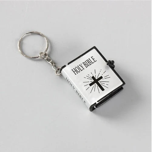 Mini Holy Bible PVC Leather Keychain with Cross Design - Durable and Faith-Inspired