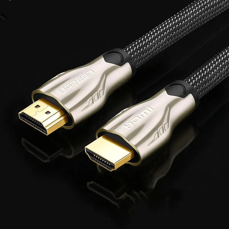 Version 2.0 4K HDMI cable with gold-plated connectors and black PVC coating showing length options
