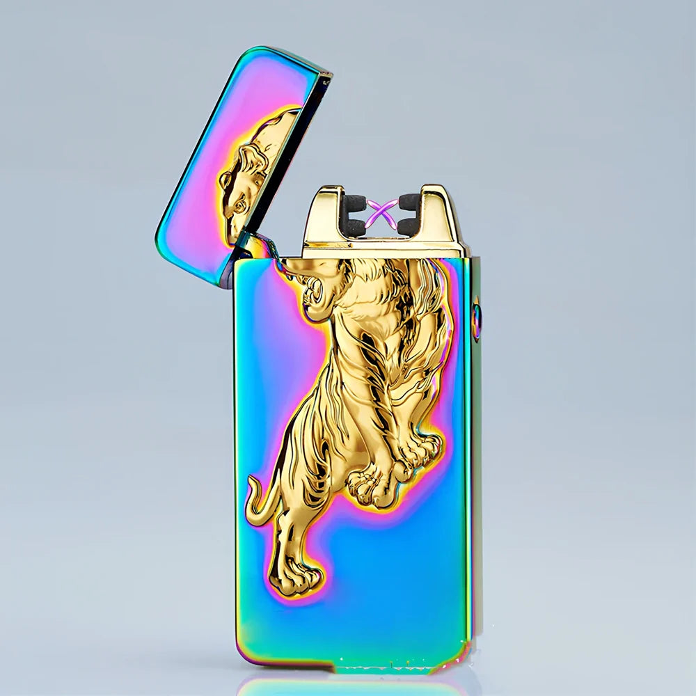 USB charging windproof lighter with ice pattern designs and metal body measuring 73.5mm
