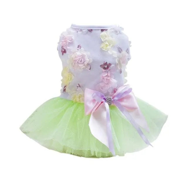 Dog skirt princess tutu teddy dress in cotton and lace with mesh detail, thin summer dog clothes, light green pink sky blue, XS to XL