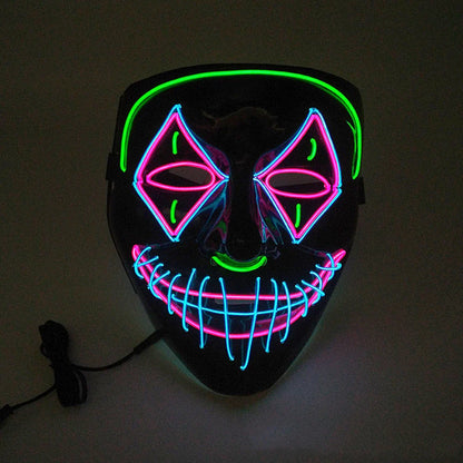 Glow-in-the-dark LED Halloween mask with adjustable straps and bright, mesmerizing illumination