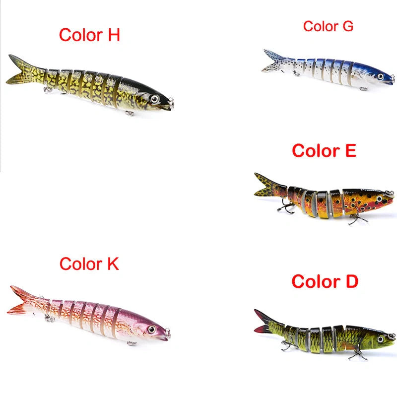 Premium multi-jointed pike fishing lures designed for enhanced trolling and casting, available in 12 vibrant colors.