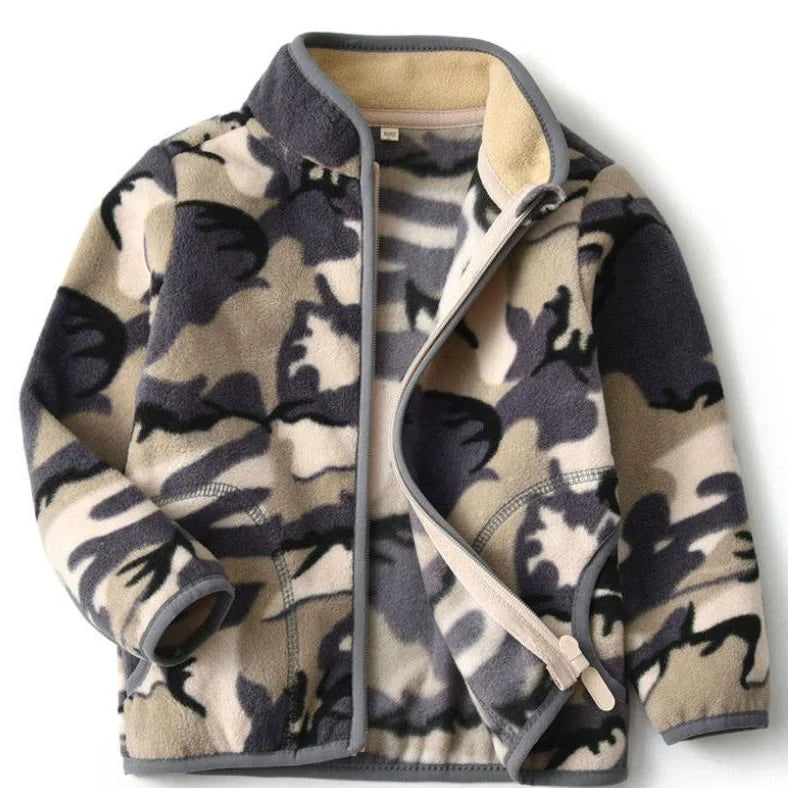 Children's thick fur printed coat with front zipper in blue colour, suitable for ages 3-8 years